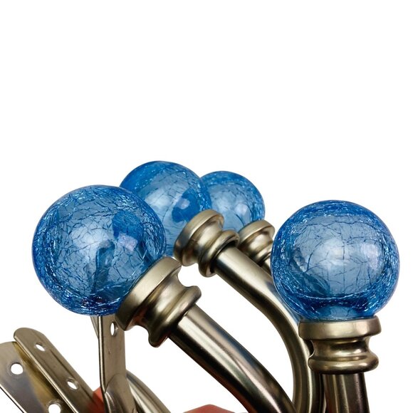 Set Of 4 Blue Crackle Glass Globe Ball Curtain Tiebacks or Wall Hooks Hangers - Picture 4 of 7